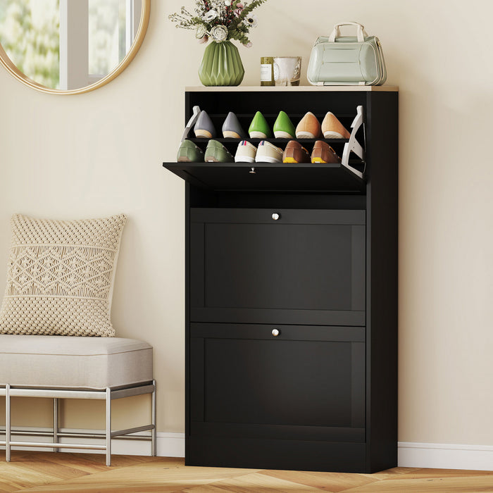 HOMCOM Modern Shoe Cabinet with 3 Flip Drawers for 12-18 Pairs of Shoes