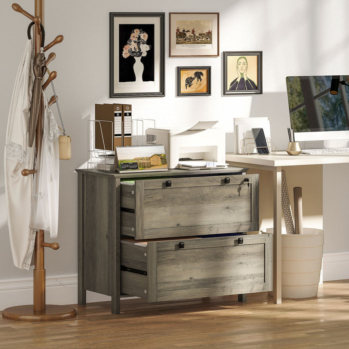 HOMCOM 2 Drawer Lateral File Cabinet for Letter, A4, Legal Size, Grey Oak
