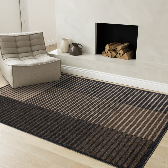 Maverick Beige Brown Black Striped Design Rug, 5'3\" x 7'7\" Indoor Area Rug