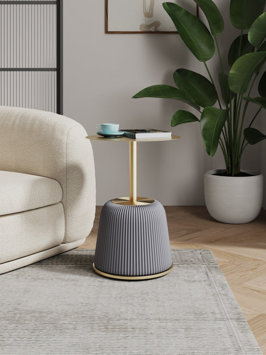 Anderson Modern Metal Top Upholstered End Table in Gray
