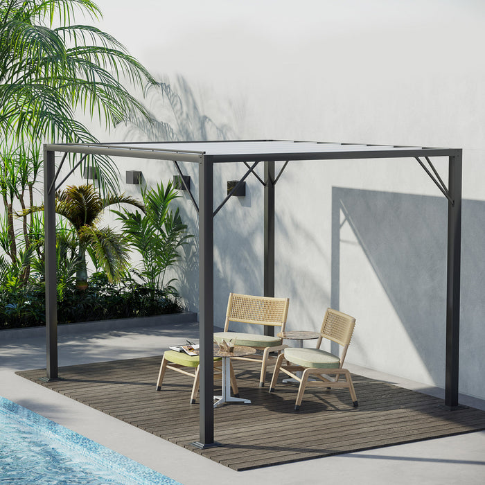 Outsunny 8' X 10' Pergola Shade Metal Patio Gazebo Sun Shade Shelter With Adjustable Breathable Mesh Roof, White