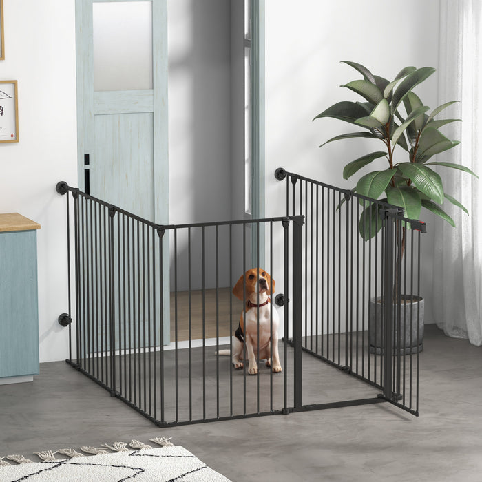 Pawhut 48inch 6-panel Dog Playpen, Foldable Dog Pen, Metal Rabbit Run, Pet Crate Fence With Door For Indoor, Black