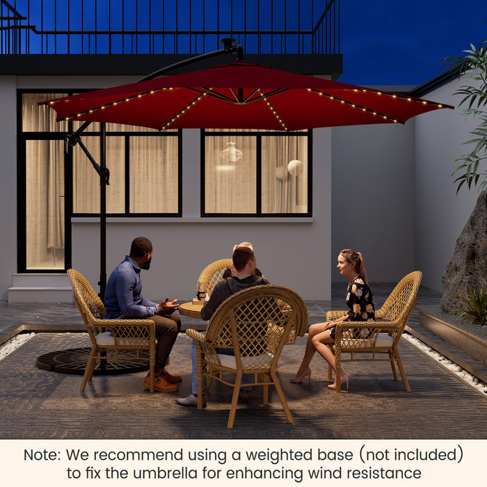 Costway 10FT Patio Solar-Lighted 112 LED Cantilever Offset Umbrella Crank Tilt Outdoor
