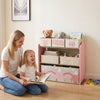 Qaba Toy Organizer with 6 Storage Bins, Kids Storage Unit for Bedroom, Kids Room, 25" x 12" x 26", Pink