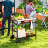 Outsunny Outdoor Grill Cart with Stainless Steel Top Adjustable Shelf, Pizza Oven Table with Hooks, Seasoning Tray, Towel Rack, Movable Grill Dining Cart with Cover, Black