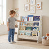Qaba Fabric Kids Bookshelf, 4-Tier Toddler Sling Book Rack for Playroom, Bedroom, Nursery and Kids Room, Toddler Bookcase for Ages 3-6, White