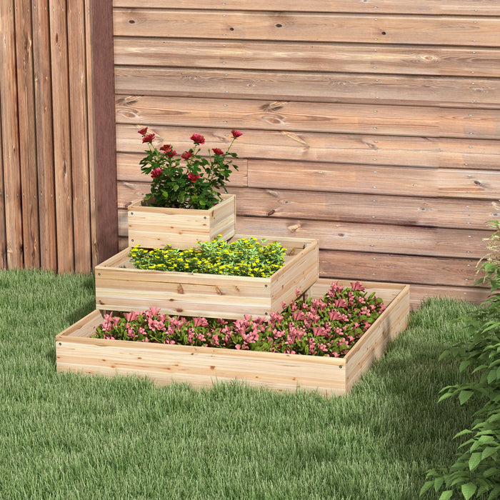 Outsunny 3-tier Wooden Raised Garden Bed Kit With Non-woven Fabric Liner, Outdoor Elevated Planter Box For Backyard Patio To Grow Vegetables Flower Fruit Herbs, 43.3\"x43.3\"x20.1\"
