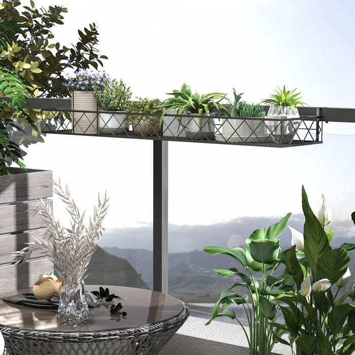 Outsunny 43'' X 12'' Hanging Flower Pot Stand Rack With Hooks, Metal Plant Pot Holder, Railing Shelf, Windows Decorate For Outdoor Garden Balcony Fence Patio