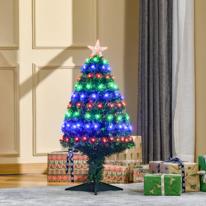 Homcom 3ft Pre-lit Fiber Optic Artificial Christmas Tree With 90 Led Lights And Branch Tips