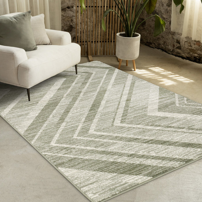 Florence Green White Distressed Chevron Design Rug, 6'7\" x 9'6\" Indoor Area Rug