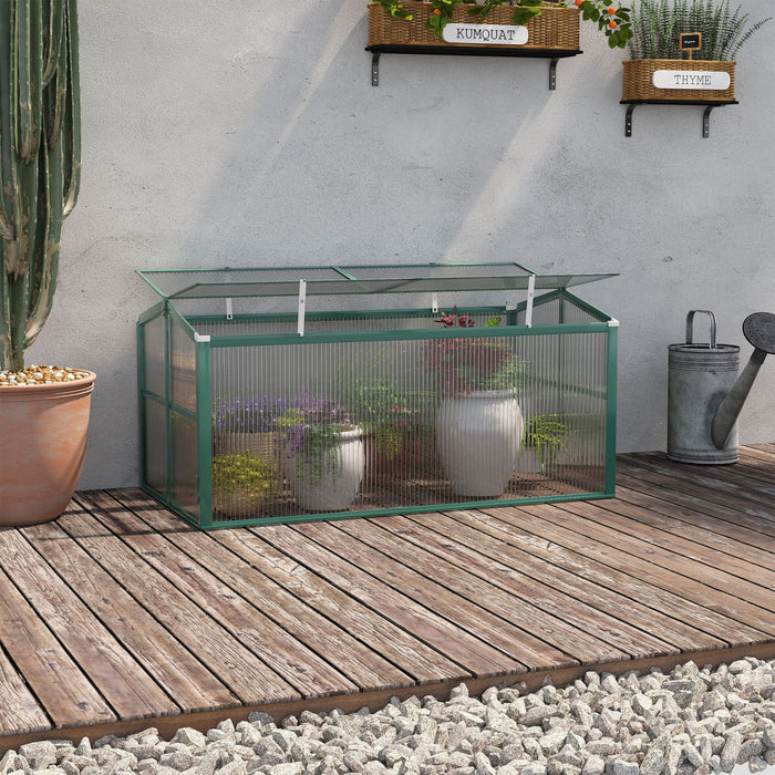 Outsunny Aluminium Cold Frame Greenhouse Garden Portable Raised Planter With Openable Top For Indoor, Outdoor, Flowers, Vegetables, Plants, 51\" X 28\" X 24\"