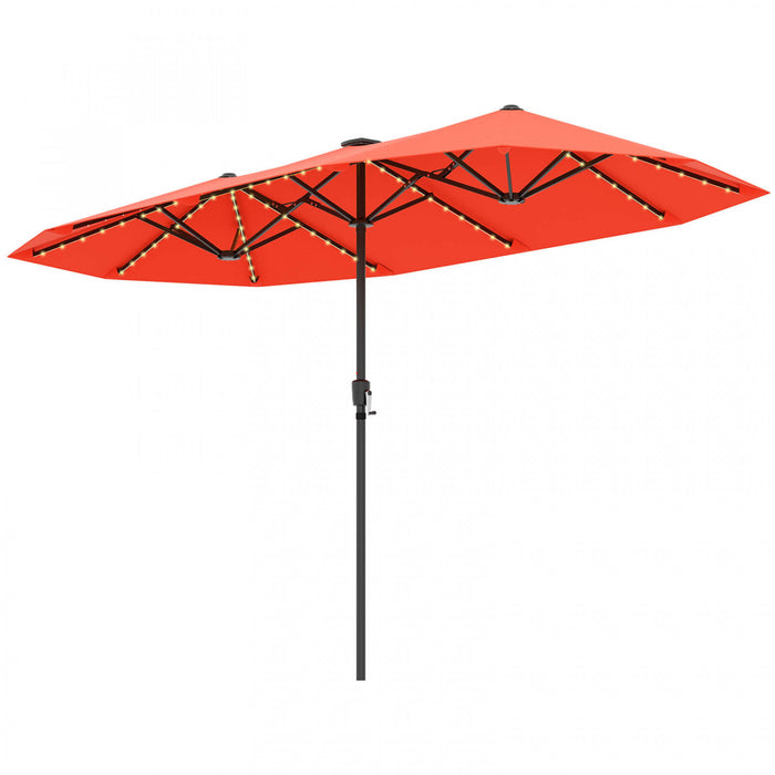Costway 13 FT Large Patio Umbrella with LED Solar Lights Crank Handle 12 Heavy-Duty Ribs Orange