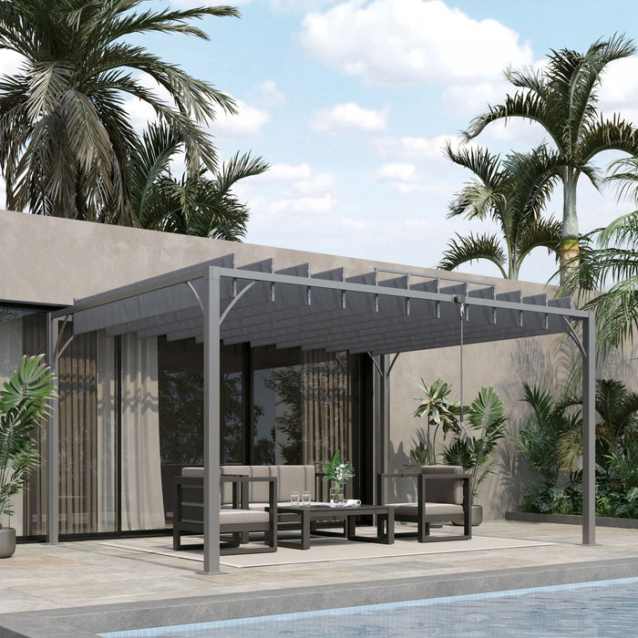Outsunny 12.8' X 9.7' Outdoor Louvered Pergola With Retractable Roof, Grey