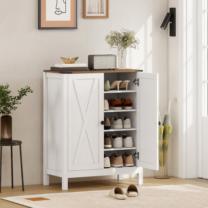 HOMCOM Shoe Cabinet with Barn Doors, Farmhouse Shoe Storage Cabinet, White