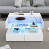 Oliver Lift-Top Coffee Table with LED Lighting and Glass Tabletop,White | Oliver table basse relevable – table avec eclairage LED et plateau en verre, blanc
