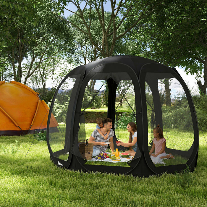 Outsunny 11' X 11.5' Screen Tent, Pop Up Gazebo With 2 Doors, Black
