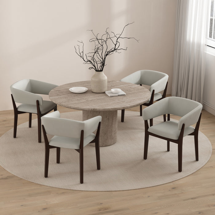 Blake Modern Faux Mohair Wood Armchair in Greige - Set of 4 Dining Chair