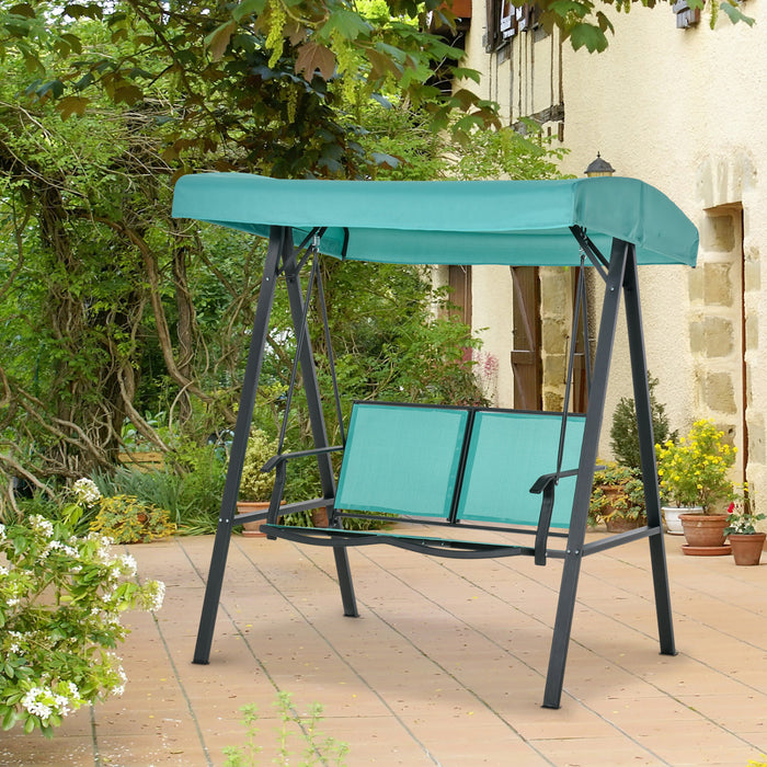 Outsunny 2-person Patio Swing Chair Outdoor Canopy Swing Bench With Adjustable Shade, Breathable Mesh Seats And Steel Frame For Garden, Poolside, Backyard, Blue