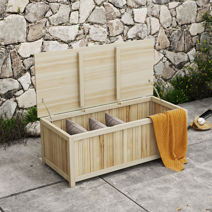 Outsunny 45 Gallon Wooden Deck Box Outdoor Storage Container, Natural