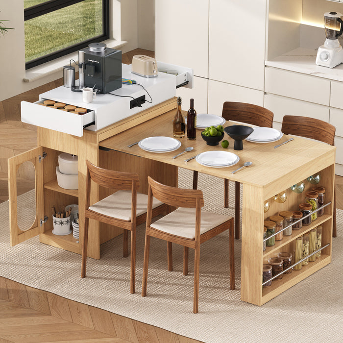 Logan Extendable Dining Table with Folding Top and Storage Drawers,Natural