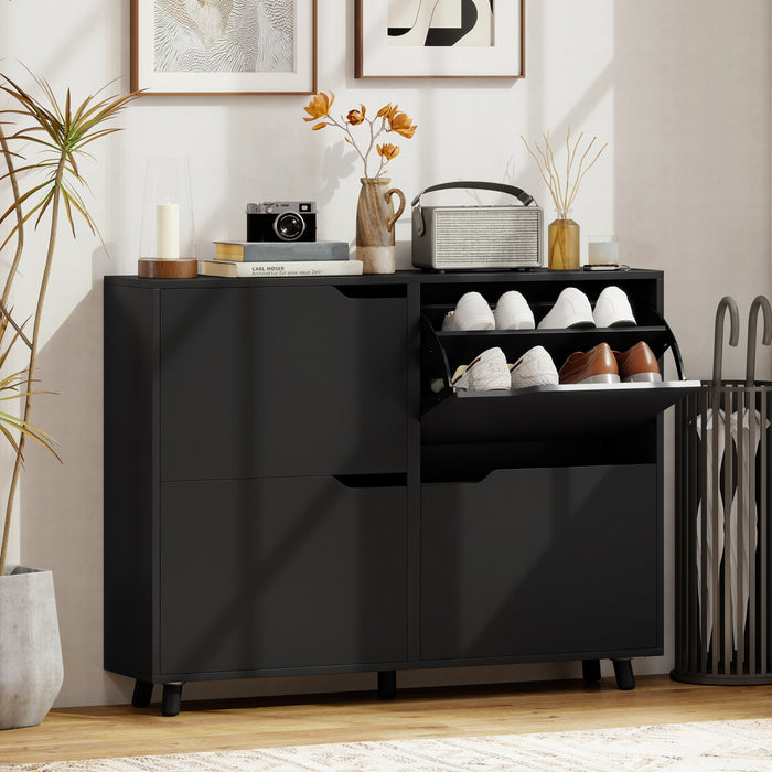 HOMCOM Shoe Cabinet, Shoe Storage Cabinet with 4 Flip Drawers, Black