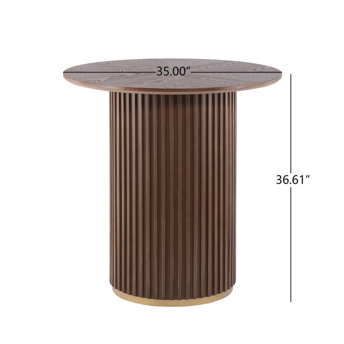 Voss Modern Round Dining Table with Ash Veneer Tabletop & Metal Base, Brown