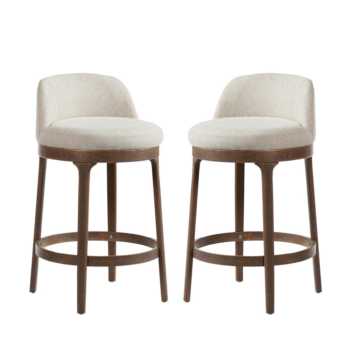 Amelia Ergonomic Rubberwood Counter Height Bar Stool Set of 2 with Upholstered Fabric,Walnut
