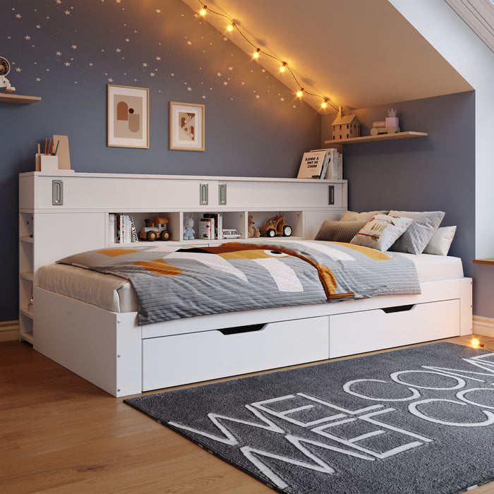 Liam Daybed with Storage Drawers and Built-in Shelves,Full Size,White