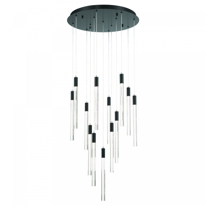 Celine 13 Light Integrated Led Chandelier, Black With Laser Lined Glass Rods