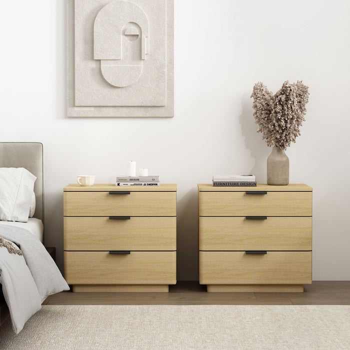 Payton Modern 26\" Nightstand in Natural Oak (3-Drawer) - Set of 2