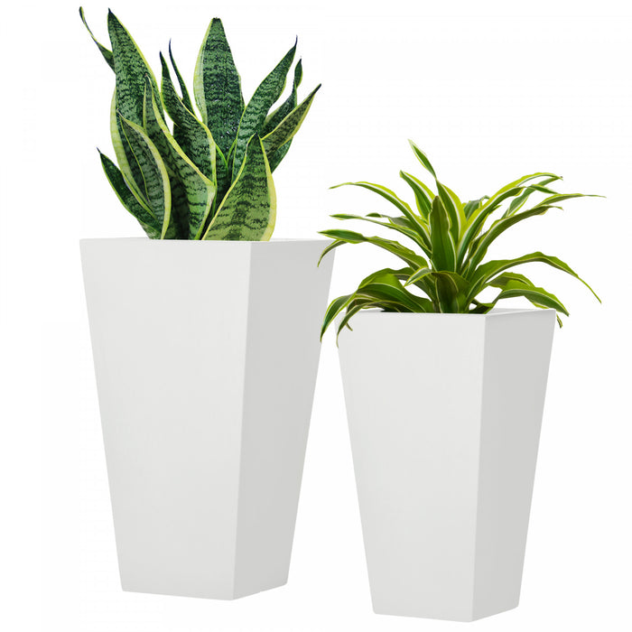 Outsunny Set of 2 Outdoor Flower Pots with Drainage Holes, White