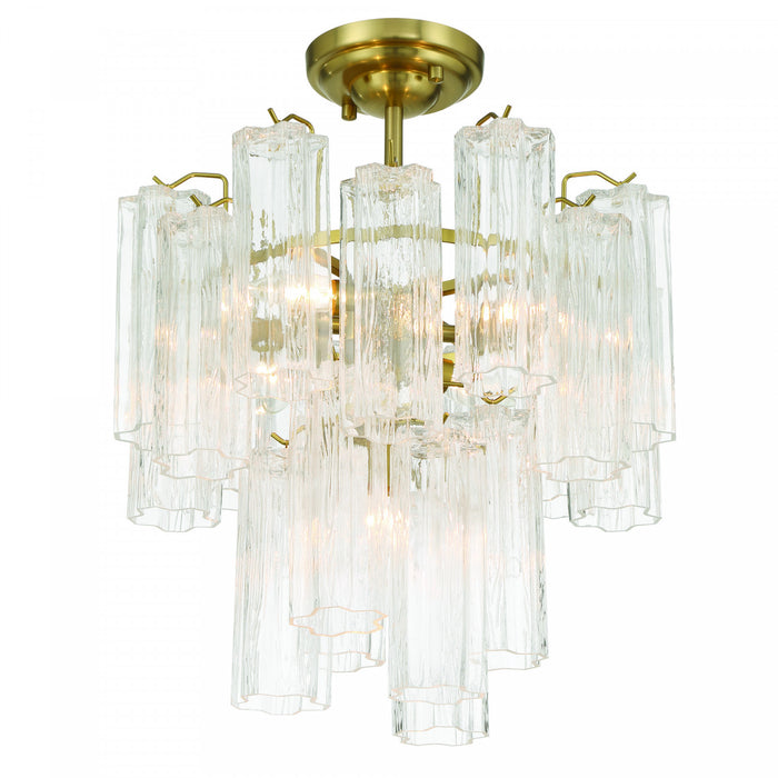 Sophia 5 Light Semi Flush Mount, Brass With Tronchi Style Glassware