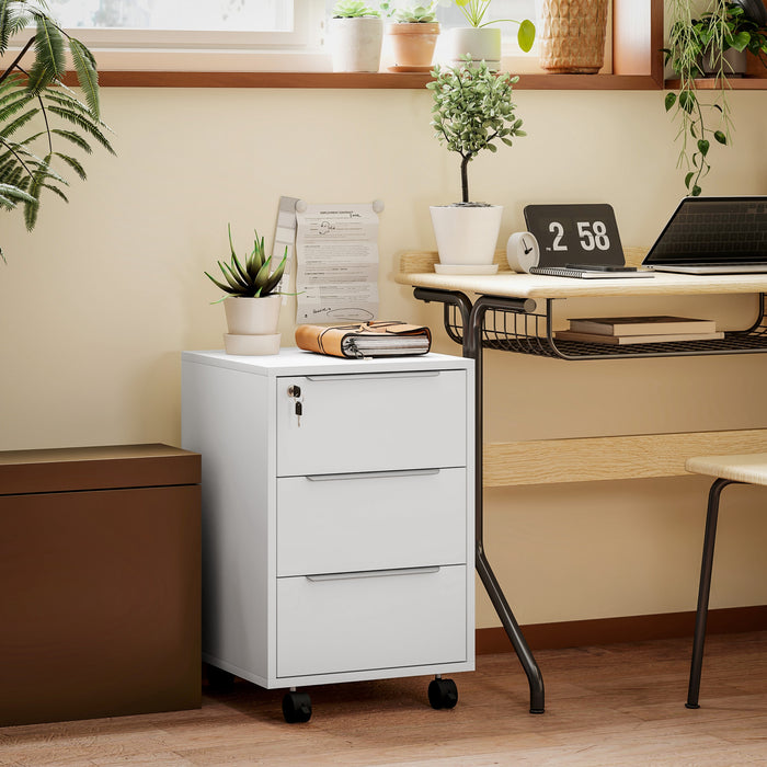 HOMCOM Vertical Filing Cabinet with Lock, 3-Drawer File Cabinet, White