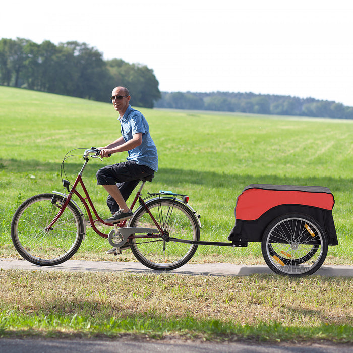 Aosom Bike Cargo Trailer Bicycle Luggage Carrier Cart With Cover Black Red