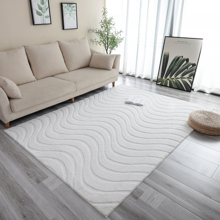 Pearl White Waves Washable Shag Area Rug 8'x10' Indoor Area Rug