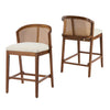 Tatti Rubber Wood Counter Stools with Cane Back Set of 2,Walnut | Tatti – Lot de 2 tabourets de comptoir en bois d’hevea avec dossier en cannage, couleur beige