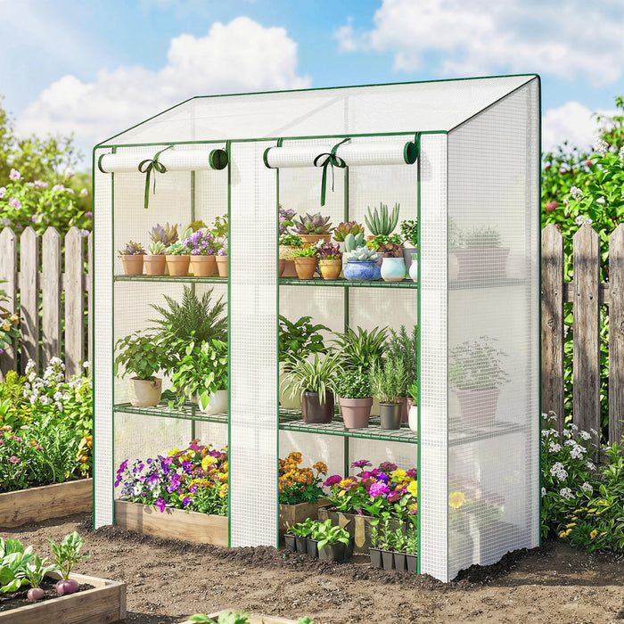 Outsunny Mini Greenhouse with 3 Tier 6 Shelves Portable Green House, White
