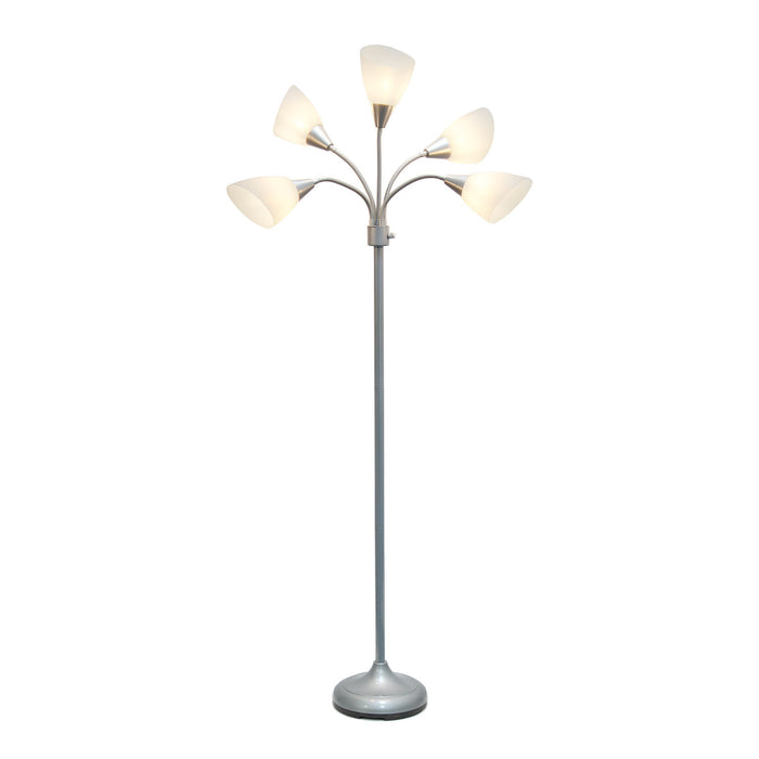 Skye 5 Light Adjustable Gooseneck Floor Lamp, Silver & White, 67\"H