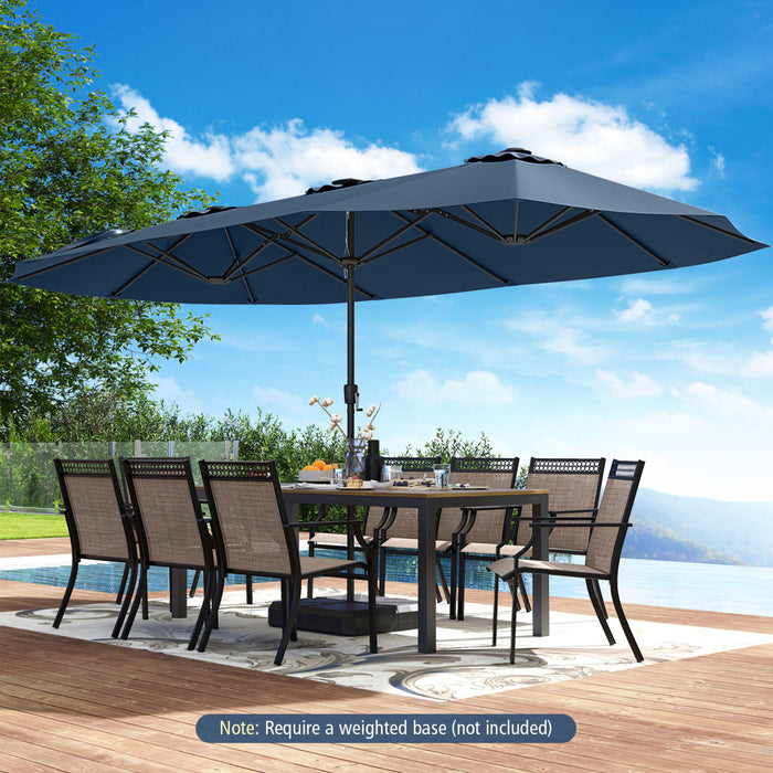 Costway 15.5 FT Extra-Large Patio Umbrella with LED Solar Lights & 12 Heavy-Duty Ribs Navy