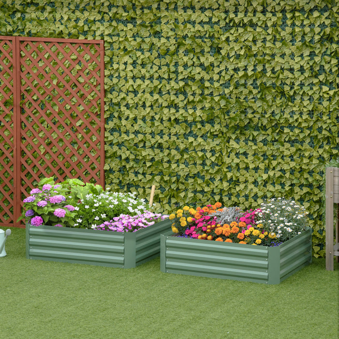 Outsunny 39\" X 39\" X 12\" Set Of 2 Raised Garden Bed, Elevated Planter Box With Galvanized Steel Frame For Growing Flowers, Herbs, Succulents, Green