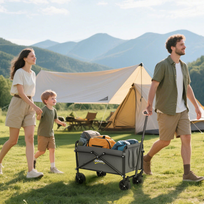 Outsunny Collapsible Folding Wagon Cart, Portable Outdoor Utility Compact Small Garden Cart with Universal Wheels and Adjustable Handle for Sports, Camping, Shopping, Grey