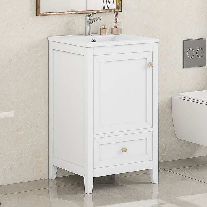 Puret 20 Inch Single Sink Bathroom Vanity with Door Shelf and Pull-Out Drawer, White