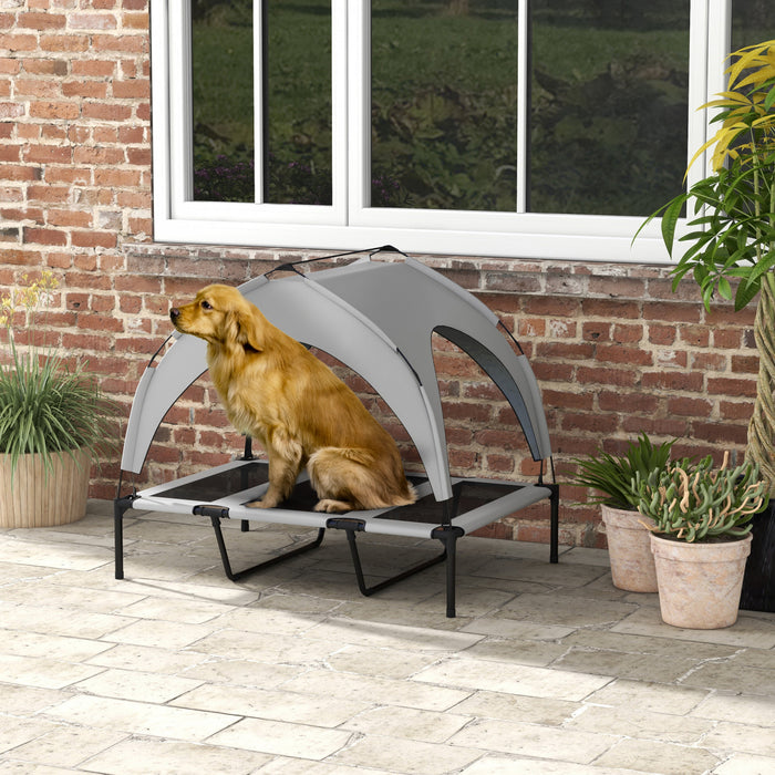 Pawhut Elevated Dog Bed With Canopy, Cooling Dog Cot Bed For Camping, Portable Raised Pet Cot With Washable Breathable Mesh, For Indoor Outdoor, Large Dogs, 42\" X 30\" X 37\", Grey