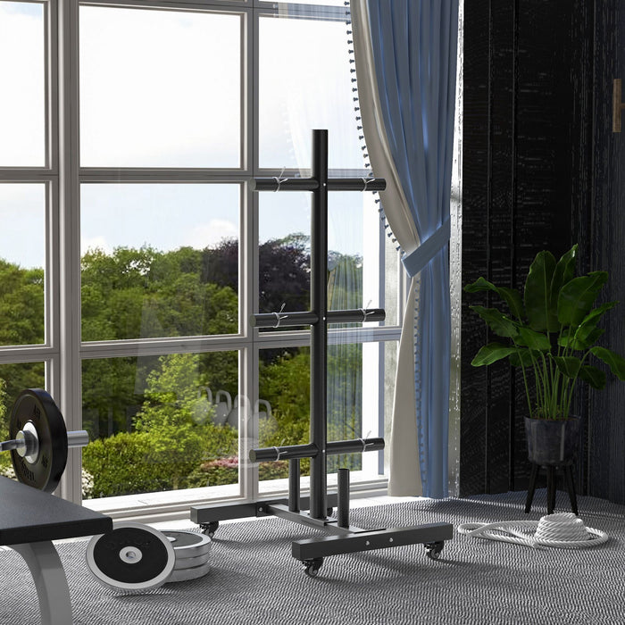 Soozier Olympic Weight Plate Rack With 4 Wheels, For 2\" Plates And Bars