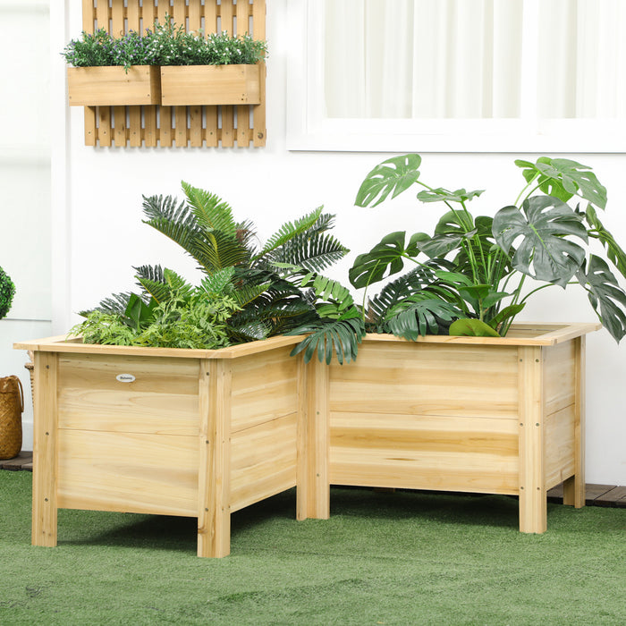 Outsunny Raised Garden Bed, Wooden Elevated Planter Box Outdoor With Legs, For Vegetables, Flowers, Herbs, L-shaped, Natural