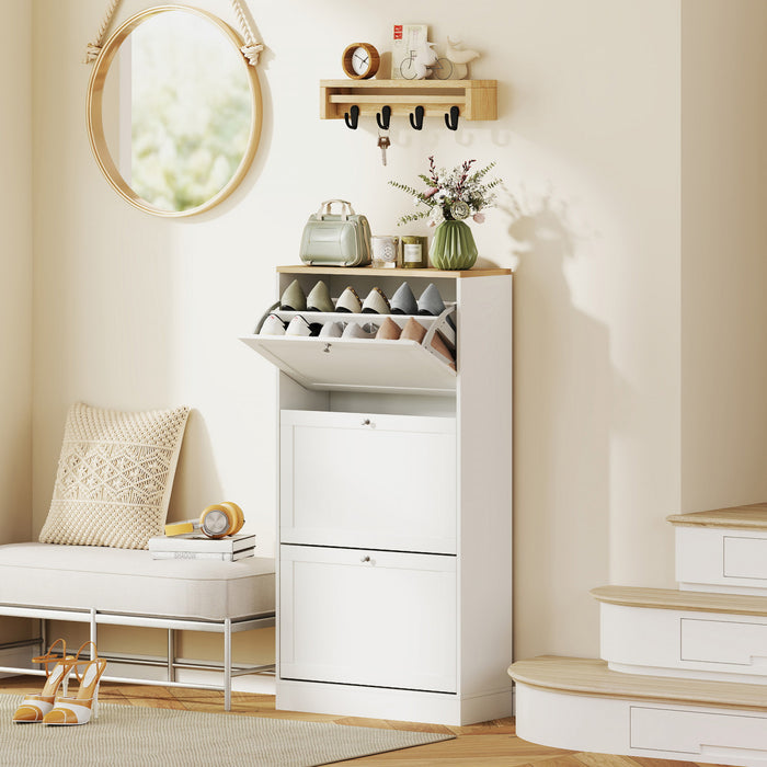 HOMCOM Modern Shoe Cabinet with 3 Flip Drawers for 12-18 Pairs of Shoes