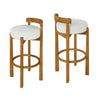 Elise Modern Round Seat Rubberwood Bar Stool Set of 2 with Curved Back Support and Sherpa Upholstery,Ivory | Elise – Lot de 2 tabourets de bar modernes a assise ronde en bois d’hevea avec dossier incurve de soutien et revetement en sherpa, couleur ivoire