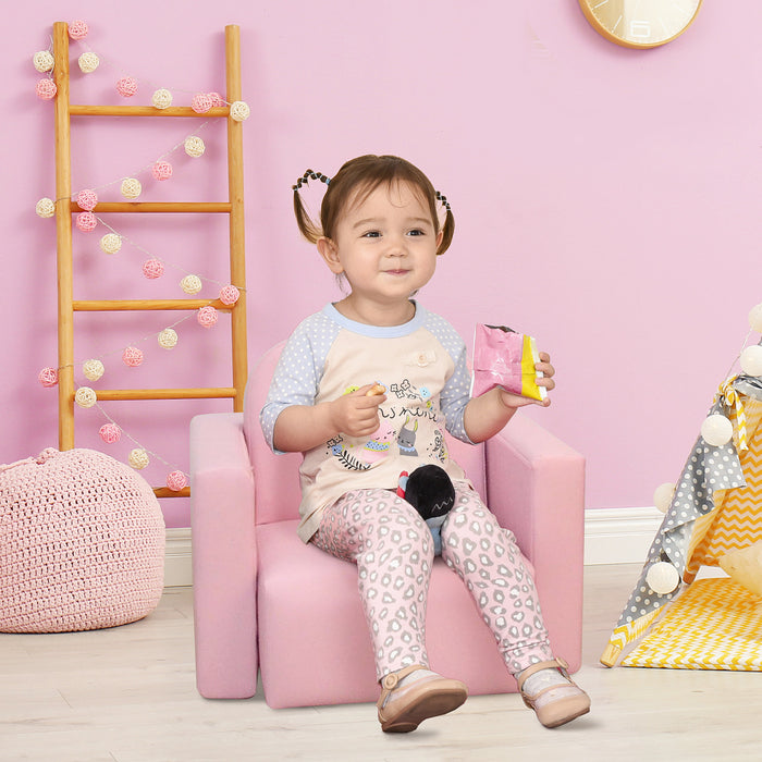 Qaba 2 In 1 Kids Sofa Set, Toddler Sofa With Table And Chair, Baby Sofa Chair Armchair For 3-9 Years Old, Pink