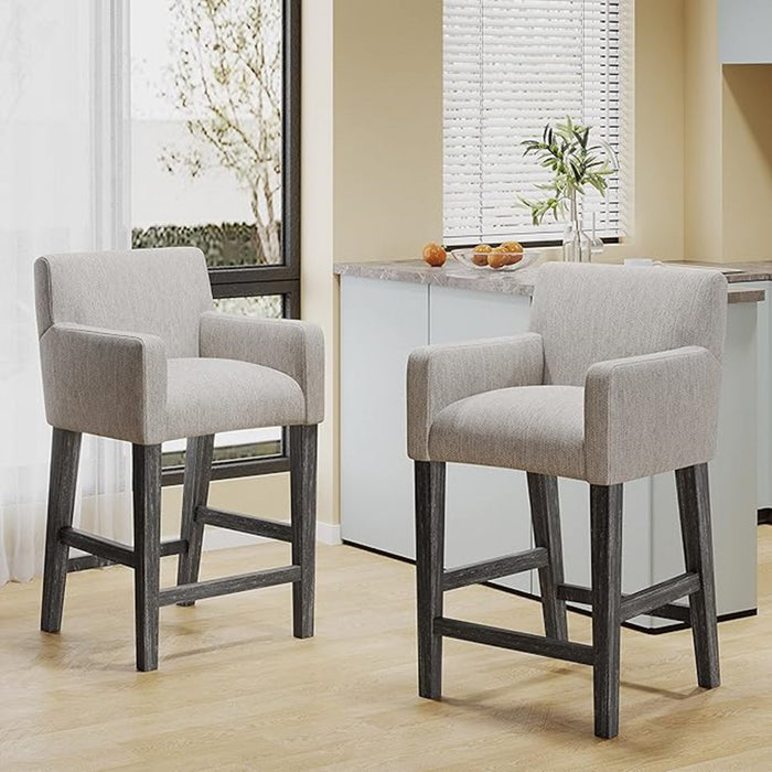 Griffith 26\" Seat Height Counter Stools Set Of 2 With Upholstered Fabric And Solid Wood Legs, Light Grey