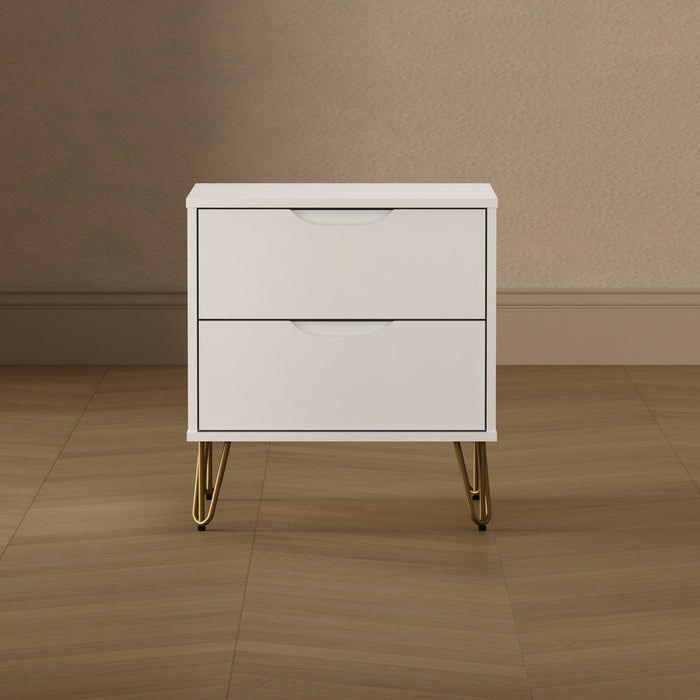 Avira Mid-Century Modern 20\" Nightstand in White (2-Drawer)